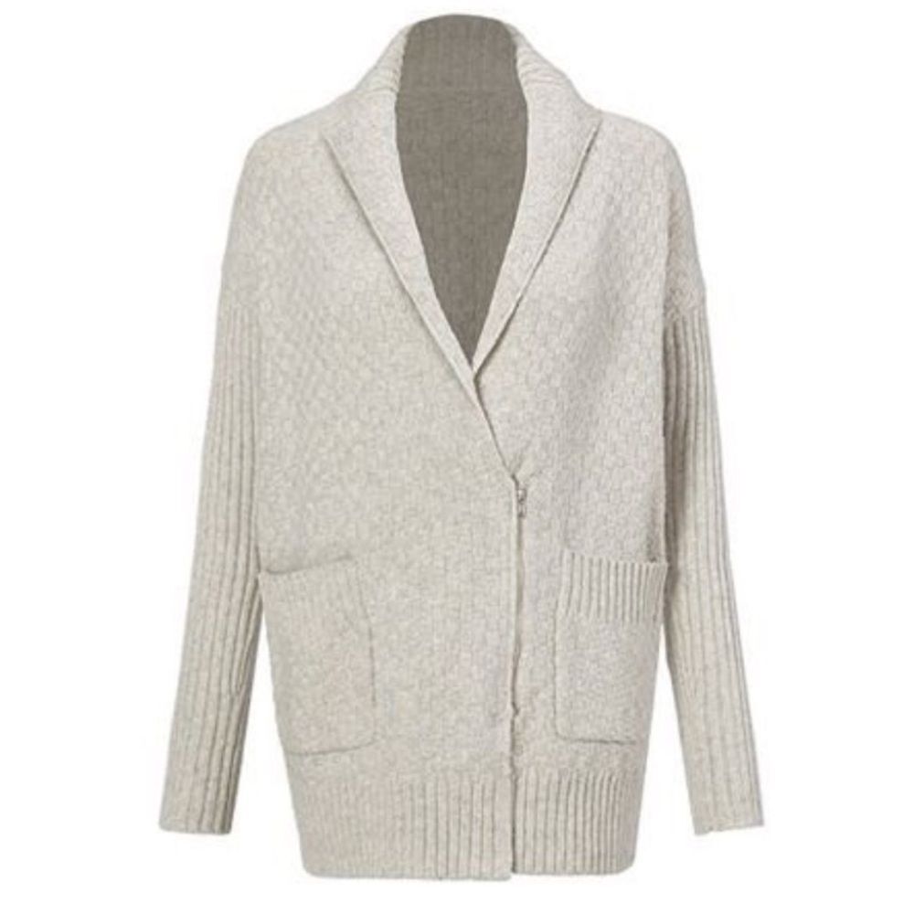 Cabi Zip Cardigan Sweater Gray Textured Basketweave Ribbed Knit Size Large 4466